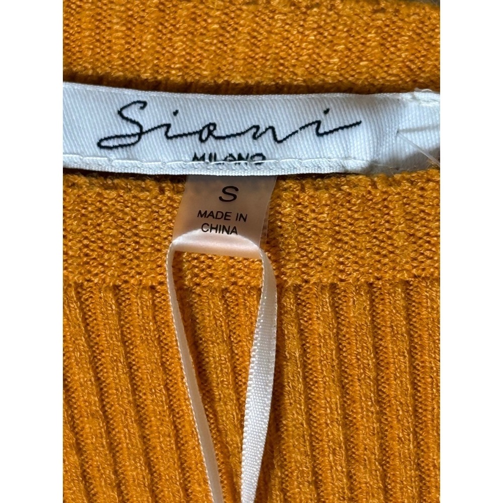 Sioni Milano S Orange Brass Fall Leaves Sequin Sleeve Ribbed Knit Top - Small - Picture 2 of 11